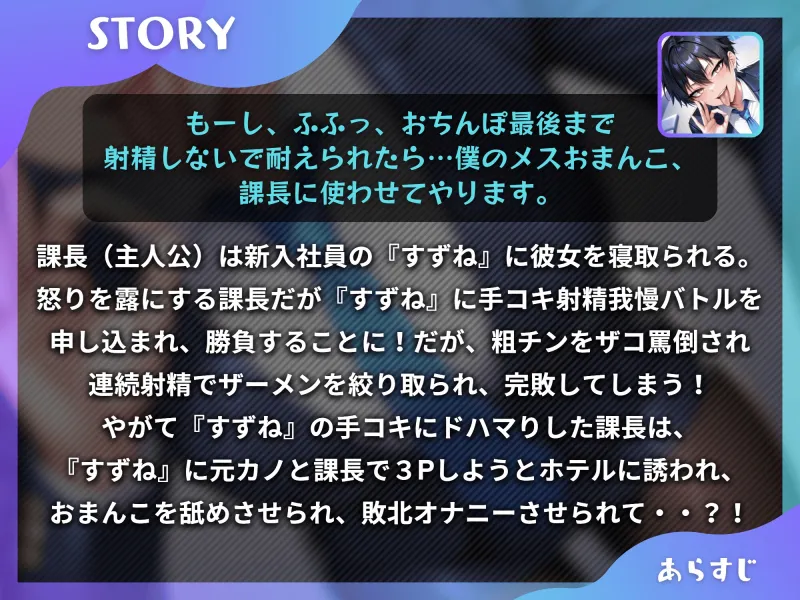 王子様な後輩社員に彼女も課長も寝取られてチームまるごとNTR～寝取られちんぽを手コキ責めでマゾオス躾け～【ドM向け】【KU100】