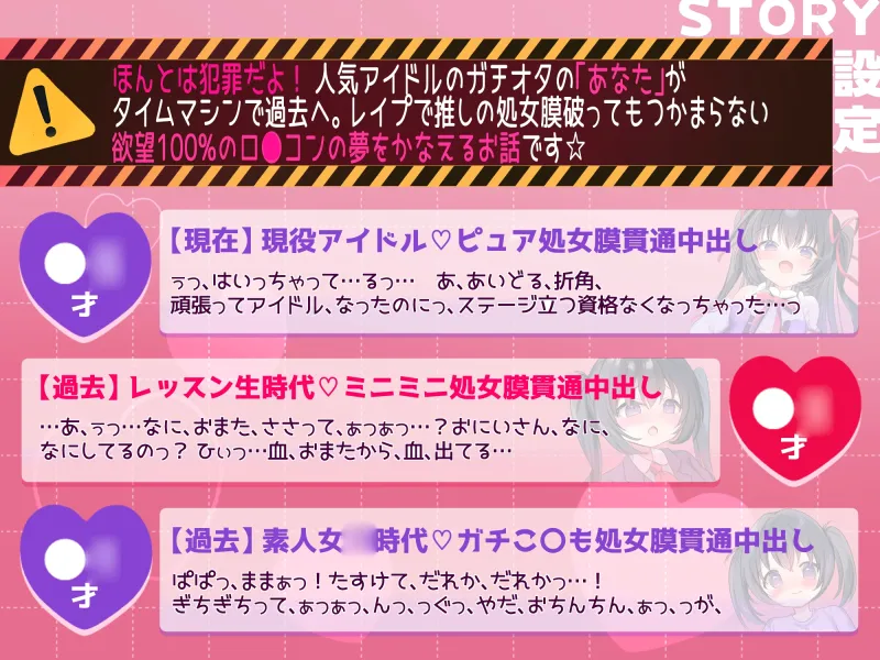 【♦️1Ｘ才→♦️1Ｘ才→♦️1Ｘ才】ヒロイン年齢選べる♪2時間超!CG・マンガ付☆タイムマシンであなた好みの○リ○リ処女膜貫通♪推しアイドル発情催眠レイプ