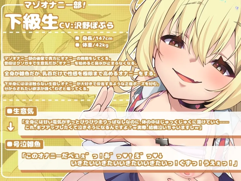 マゾオナニー部！ 容赦ない生殺しで〈生意気→号泣雑魚〉な下級生と一緒に乳首ばっかり虐めるオナサポ