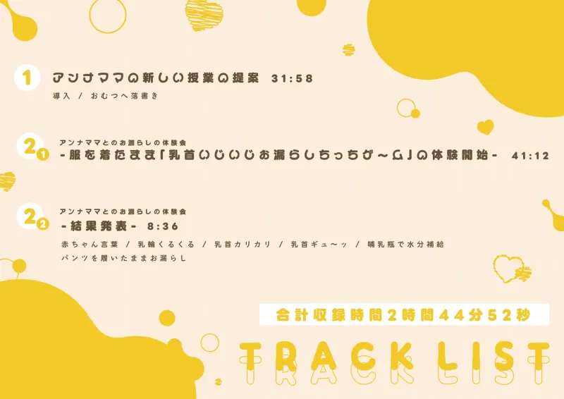 【前半1時間16分31秒無料公開中/乳首開発×お漏らしプレイ】性悪ママ先生のおむつマゾ赤ちゃん化調教～乳首いじめ誘導によるお漏らしサポート音声～
