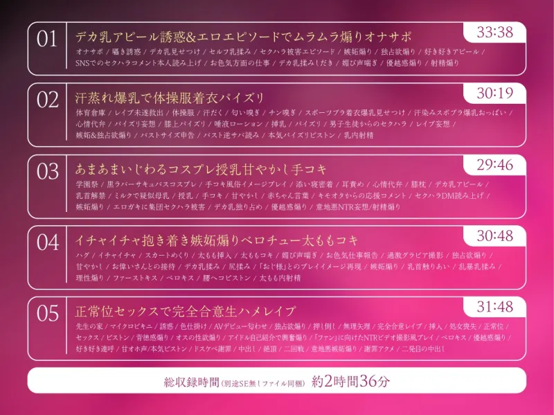 内気な低身長ムチムチJカップ爆乳教え子JKアイドルのあざとぉい媚び媚び甘とろボイスチンイラ淫語誘惑…♡セクハラ匂わせ♡嫉妬&優越感煽り♡ 内気な低身長ムチムチJカップ爆乳教え子JKアイドルのあざとぉい媚び媚び甘とろボイスチンイラ淫語誘惑…♡セクハラ匂わせ♡嫉妬&優越感煽り♡