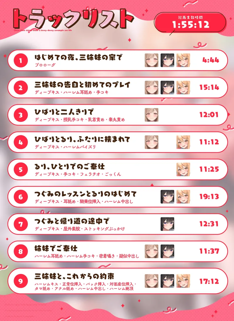 【W耳舐め×Wフェラ×姉妹丼】仲良し三姉妹といちゃラブ中出しシェア性活~すきすき連呼♡らぶらぶ取り合い~ 【W耳舐め×Wフェラ×姉妹丼】仲良し三姉妹といちゃラブ中出しシェア性活~すきすき連呼♡らぶらぶ取り合い~