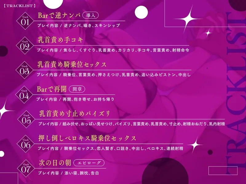 Sっ気低音ボイスのイケメンお姉さんにBarで逆ナンパされて…甘ぁい言葉責めと乳首責めの快楽でとろけるように堕とされる夜…♡