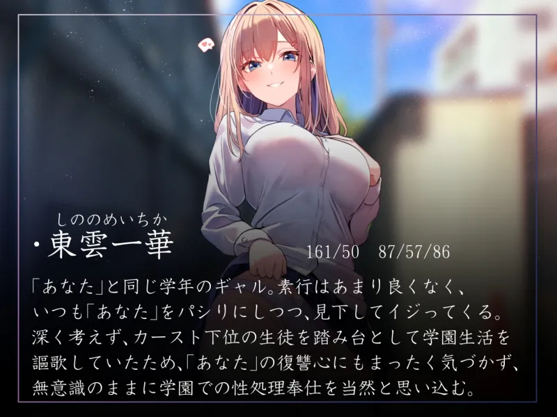 【性癖布教特別価格】同じ学年の陽キャギャルの常識を改変し、振る舞いを変えず少しずつ意識をすり替えあまあまえっち担当化へ【陵辱なし・汗蒸れ・暴発あり】