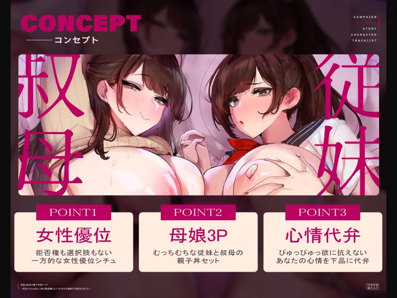 【心情代弁フォーリー/ドスケベ差分イラスト】従妹と叔母の親子丼逆レイプ～再会したらおまんこ欲が最高潮なようで汁まみれ捕食3P交尾されました～【KU100】