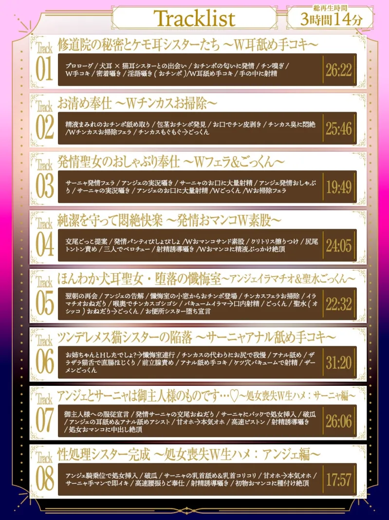 【Wチン媚び×甘オホ✨3時間超】ケモ耳シスター発情懺悔 ~爆乳聖女姉妹が男子禁制の修道院で保護してくれたのでチンカスおチンポで発情させて完全服従させてあげたお話~ 【Wチン媚び×甘オホ✨3時間超】ケモ耳シスター発情懺悔 ~爆乳聖女姉妹が男子禁制の修道院で保護してくれたのでチンカスおチンポで発情させて完全服従させてあげたお話~